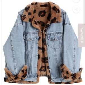 GNM denim coat with leopard detail. NWT.